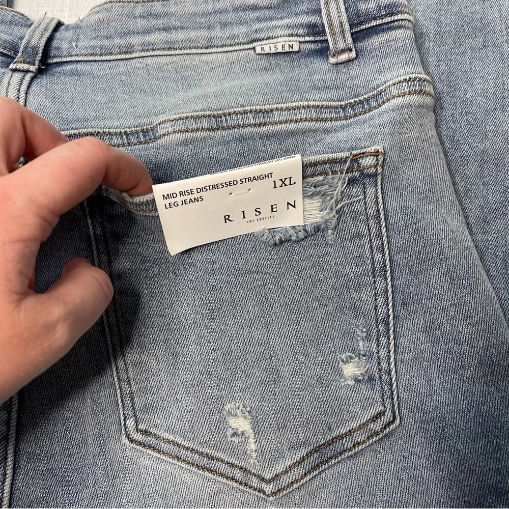 Brand new Risen jeans light blue Jean denim xl‎ mid rise distressed straight leg